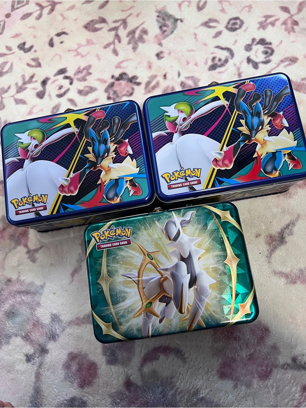 EMPTY Pokémon Tin Lunchbox — Blue Multi-Color Gardevoir & Gallade Design x 3
